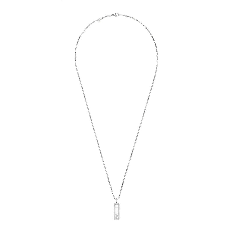 18ct White Gold Happy Diamonds Icons Long Rectangular Diamond Pendant