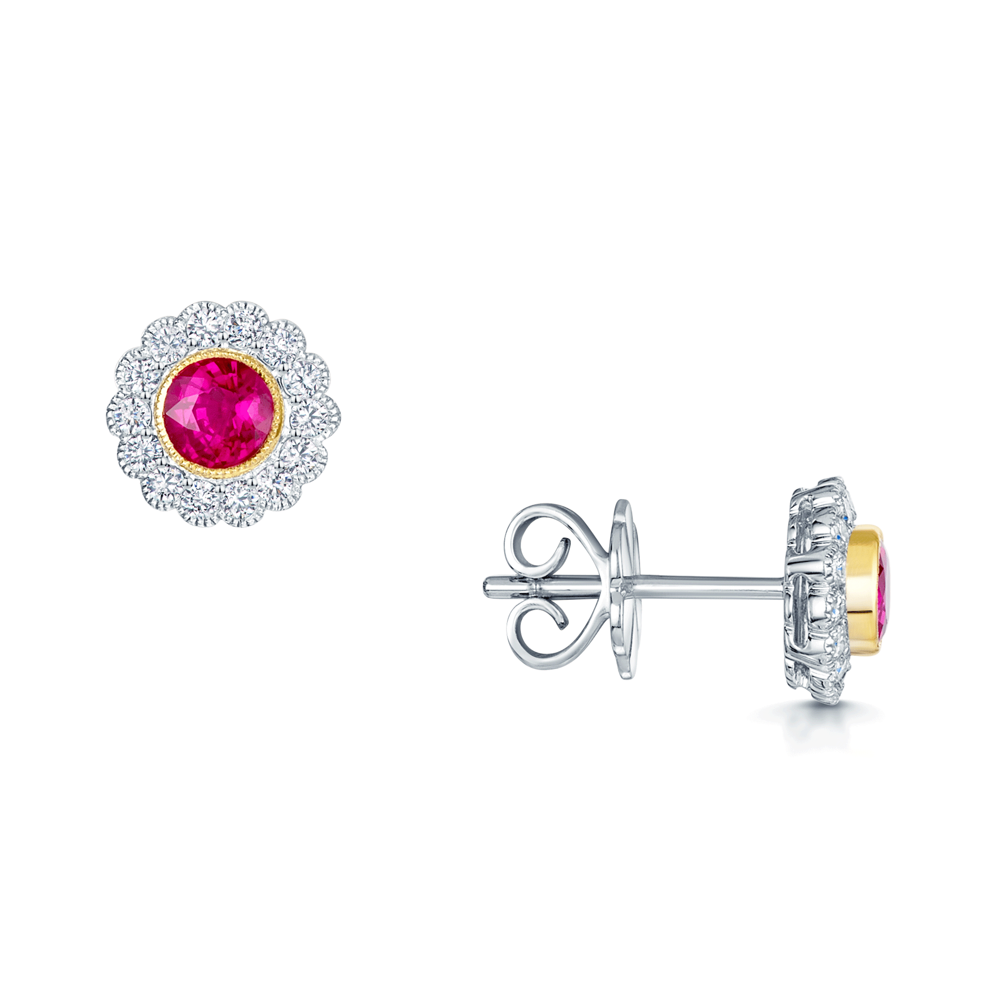 18ct Yellow And White Gold Ruby And Diamond Cluster Earrings