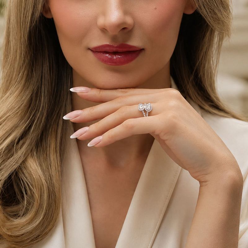 18ct White Gold Pear Cut Two Stone Diamond Halo Set Ring