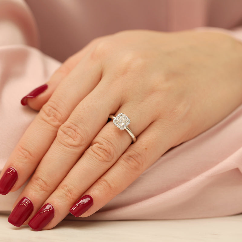 Berry's 18ct White Gold 0.76ct Cushion Cut Diamond Halo Ring 0.09ct - Berry's Jewellers