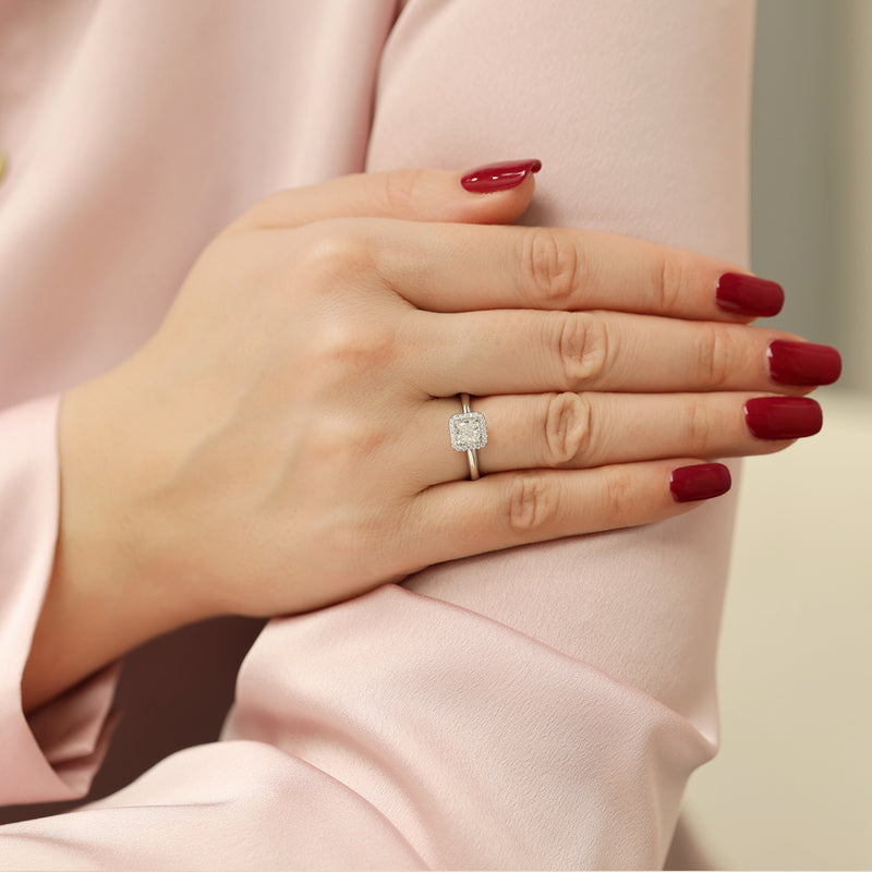 Berry's 18ct White Gold 0.76ct Cushion Cut Diamond Halo Ring 0.09ct - Berry's Jewellers