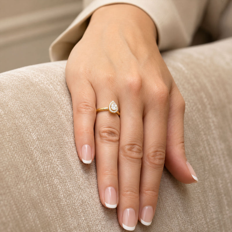 18ct Yellow Gold 0.42 Carat Yellow Diamond Halo Set Ring