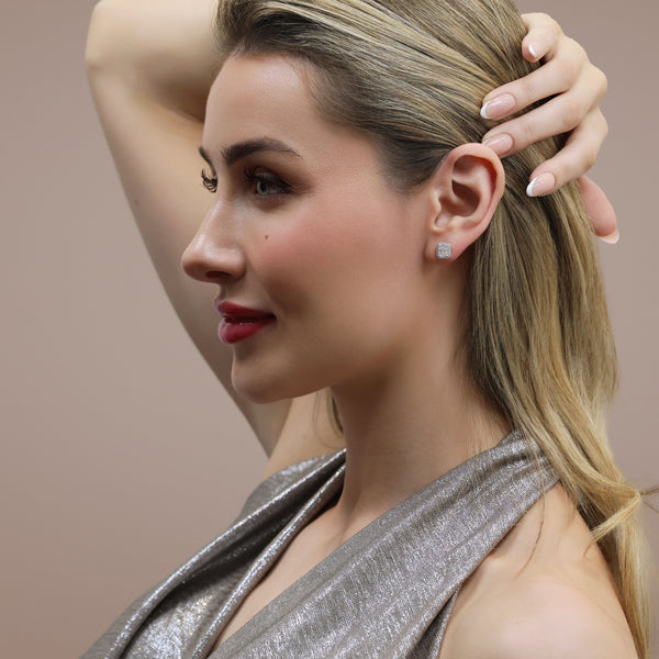 Berry's 18ct White Gold GIA Certificated Radiant Cut Diamond Halo Stud Earrings - Berry's Jewellers