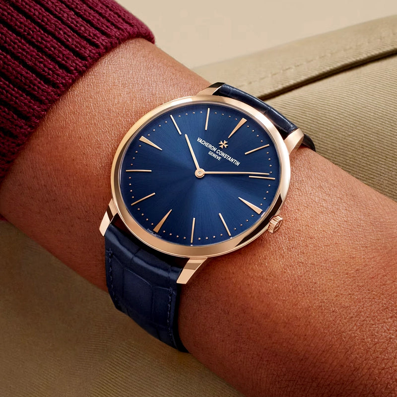 Vacheron Constantin Patrimony Manual-Winding 40mm 18ct Pink Gold Blue Dial Strap Watch - Berry's Jewellers