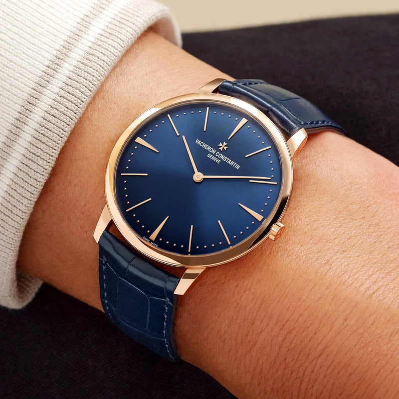 Vacheron Constantin Patrimony Manual-Winding 40mm 18ct Pink Gold Blue Dial Strap Watch - Berry's Jewellers
