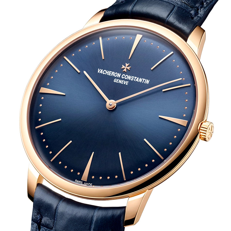 Vacheron Constantin Patrimony Manual-Winding 40mm 18ct Pink Gold Blue Dial Strap Watch - Berry's Jewellers