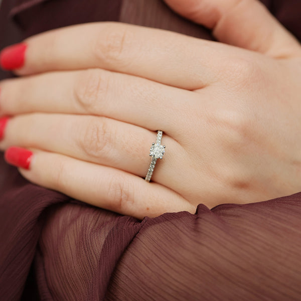 Berry's Simply Solitaire Collection Platinum Set Diamond Solitaire Engagement Ring With Diamond Shoulders GIA Certified 0