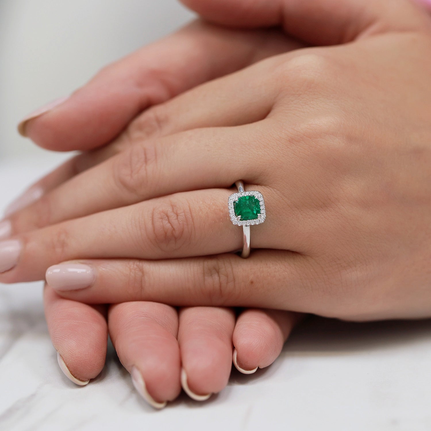 Berry's 18ct White Gold Emerald And Diamond Halo Cluster Ring - Berry's Jewellers