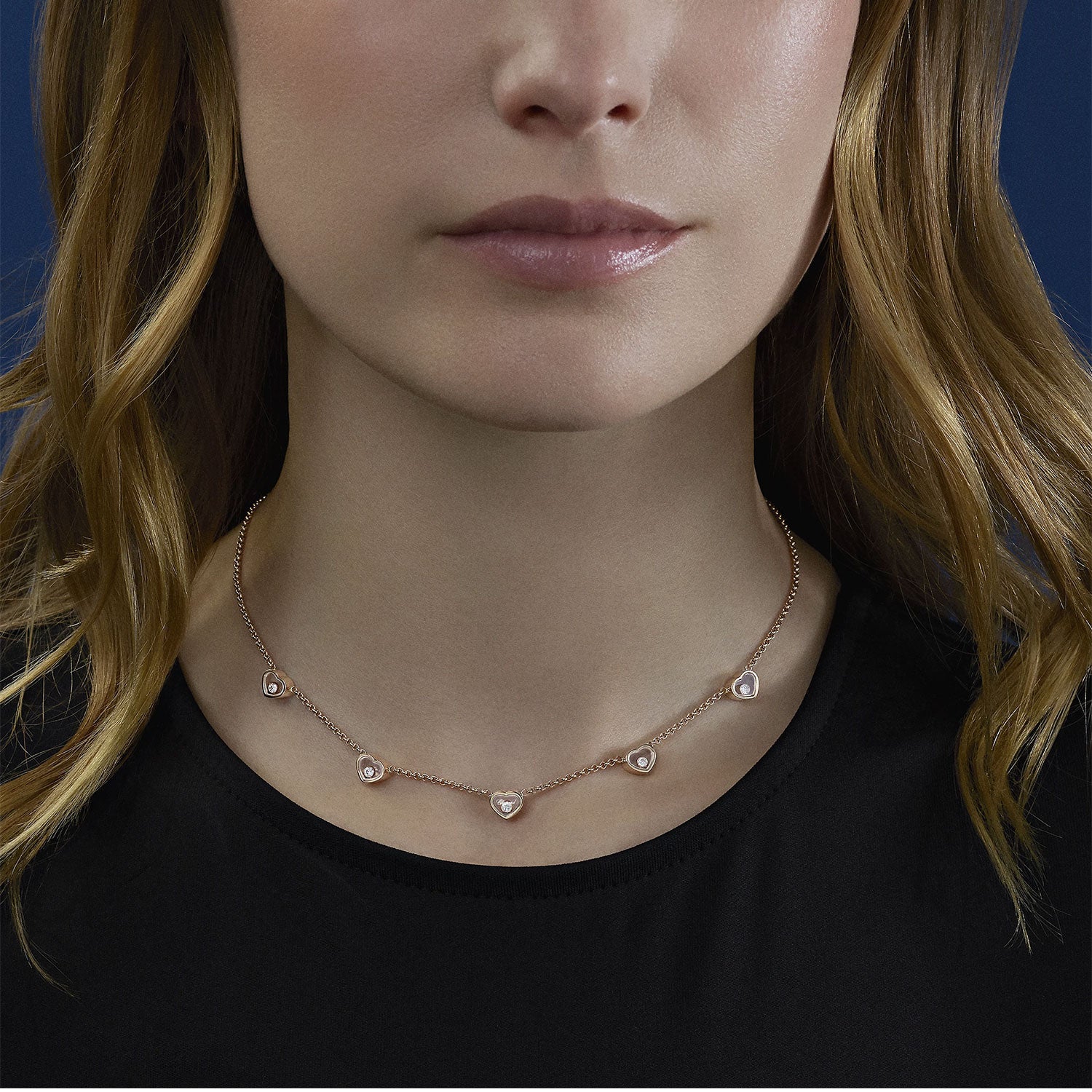 Happy Hearts 5 Coeurs 18ct Rose Gold Necklace