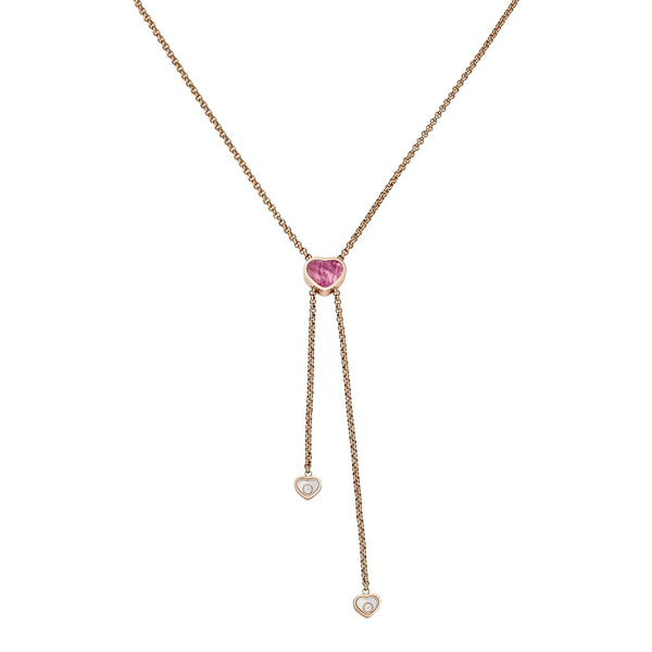 Happy Hearts 18ct Rose Gold Pink Mother of Pearl and Diamond Tie Necklace