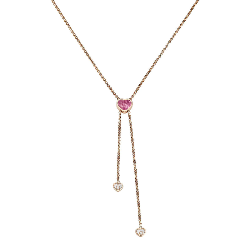 Happy Hearts 18ct Rose Gold Pink Mother of Pearl and Diamond Tie Necklace