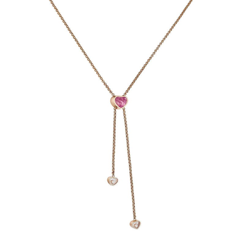 Happy Hearts 18ct Rose Gold Pink Mother of Pearl and Diamond Tie Necklace