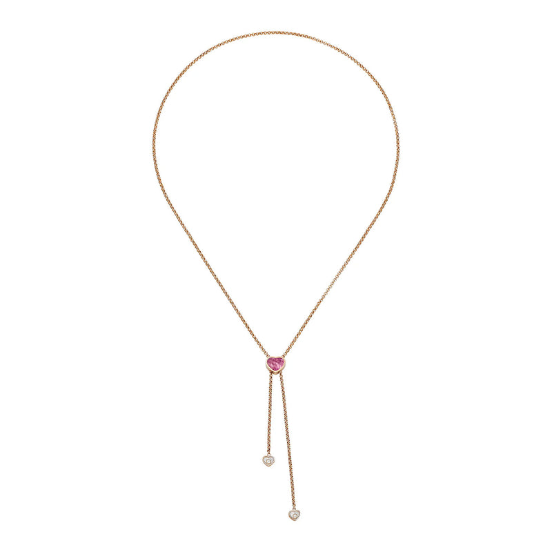 Happy Hearts 18ct Rose Gold Pink Mother of Pearl and Diamond Tie Necklace