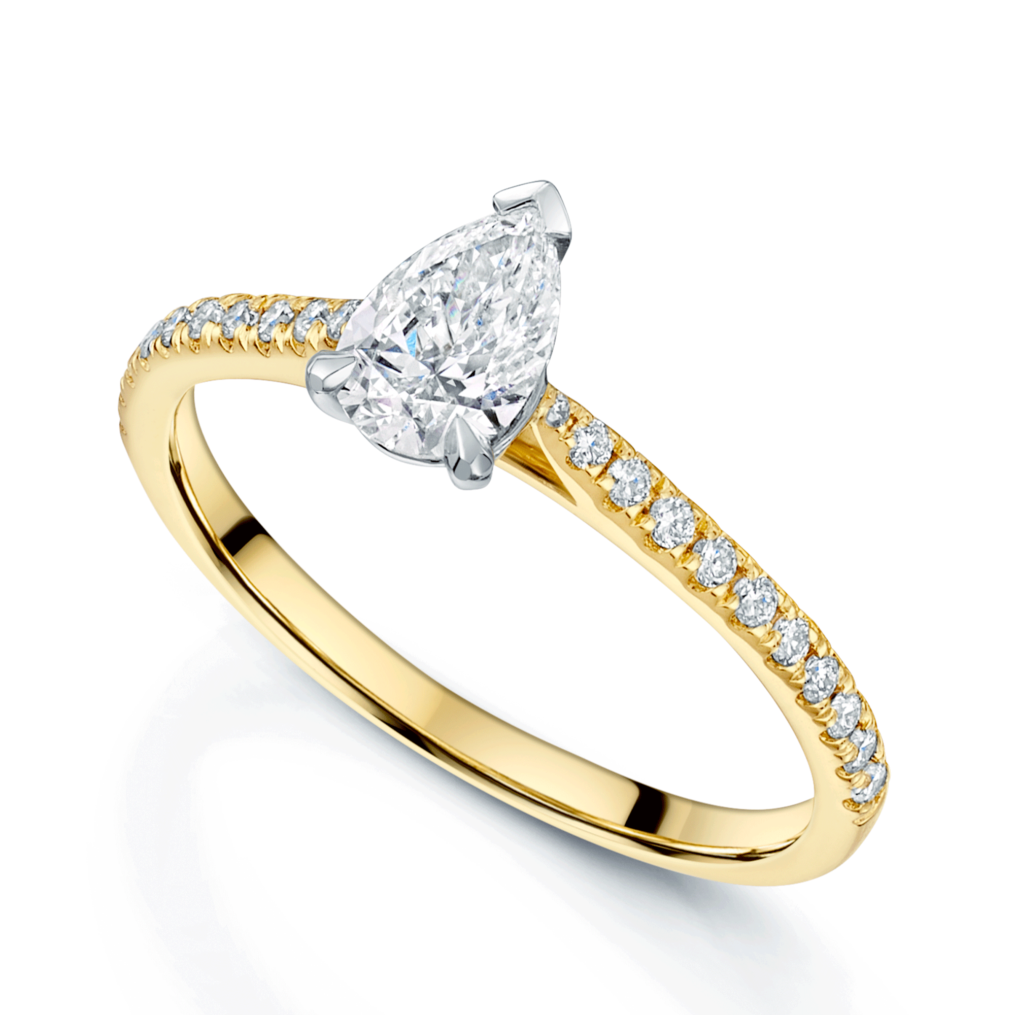 18ct Yellow Gold GIA Certificated Pear Cut Diamond Engagement Ring With Diamond Shoulders
