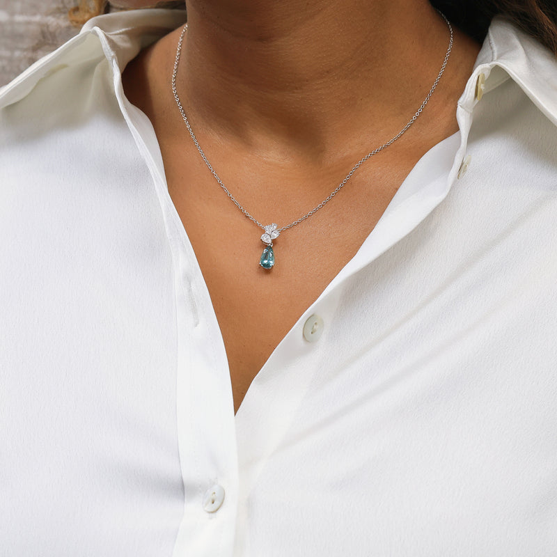 Berry's 18ct White Gold Pear Cut Indicolite Tourmaline And Diamond Drop Pendant - Berry's Jewellers