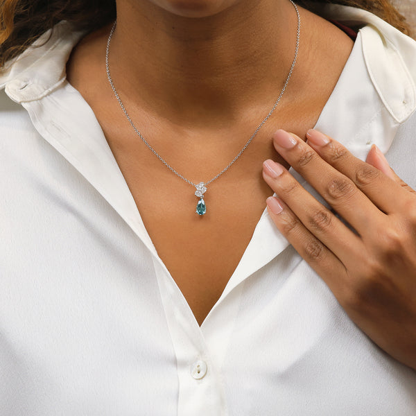 Berry's 18ct White Gold Pear Cut Indicolite Tourmaline And Diamond Drop Pendant - Berry's Jewellers