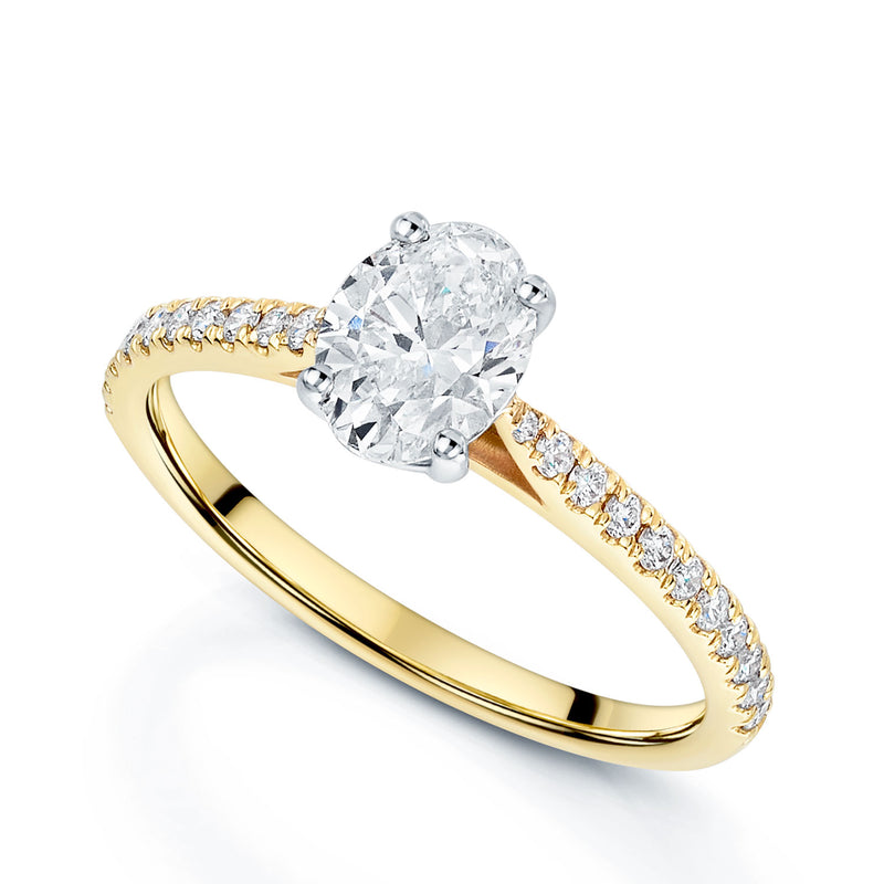 18ct Yellow Gold GIA Certificated Oval Solitaire Diamond Ring With Diamond Shoulders