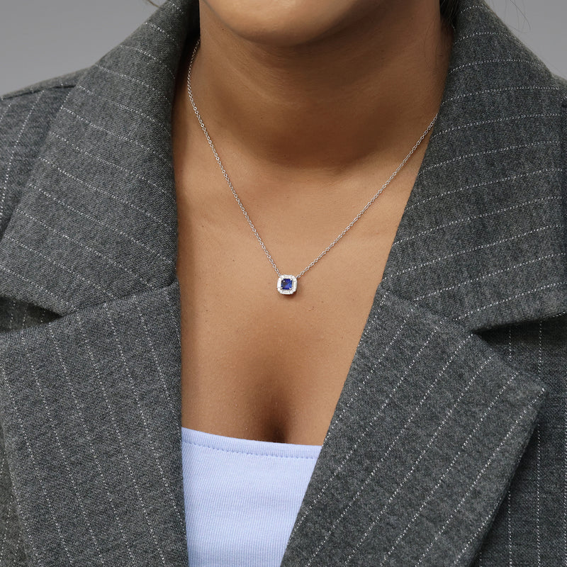 Berry's 18ct White Gold Cushion Cut Sapphire And Diamond Halo Surround Pendant - Berry's Jewellers
