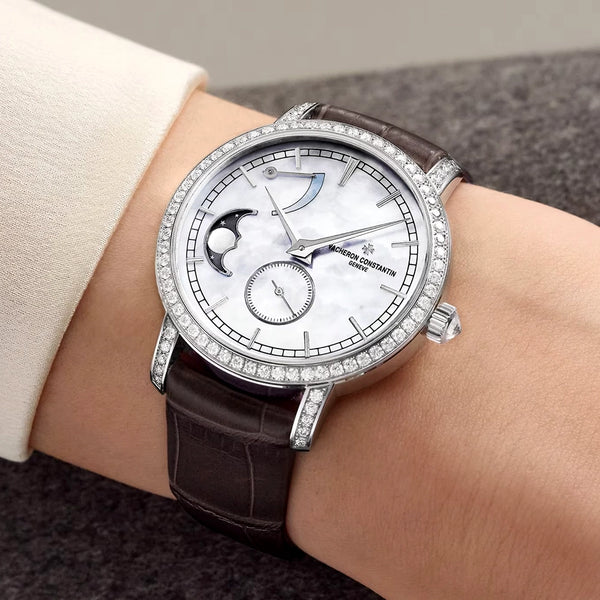 Vacheron Constantin Traditionnelle Moon Phase 18ct White Gold Diamond Set Ladies Watch - Berry's Jewellers
