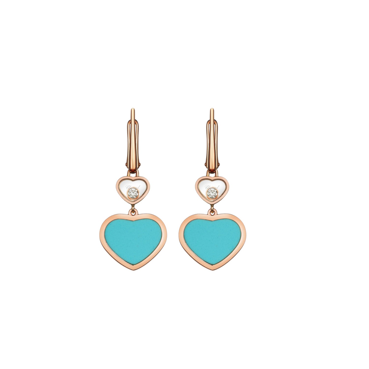 Berry's 18ct Rose Gold Happy Hearts Turquoise & Diamond Earrings - Berry's Jewellers