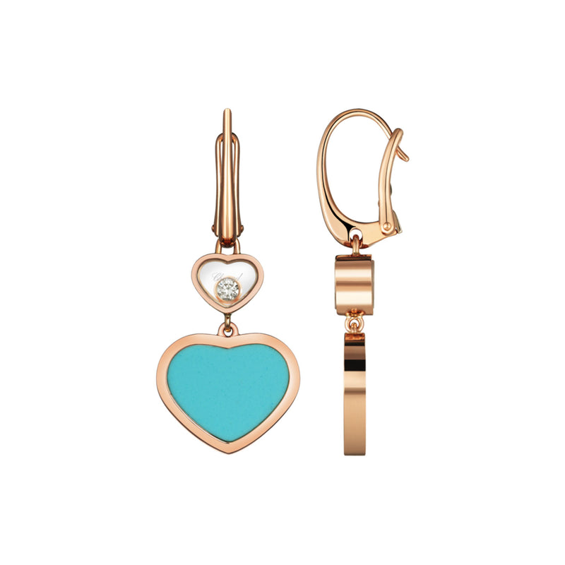 Berry's 18ct Rose Gold Happy Hearts Turquoise & Diamond Earrings - Berry's Jewellers