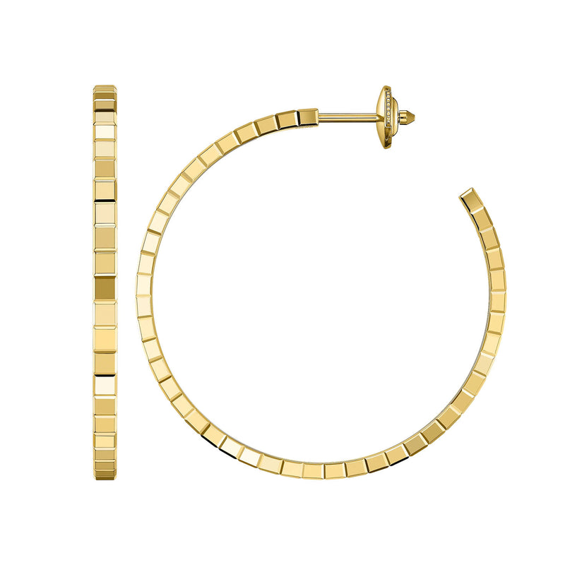 18ct Yellow Gold Ice Cube Mini Large Hoop Earrings