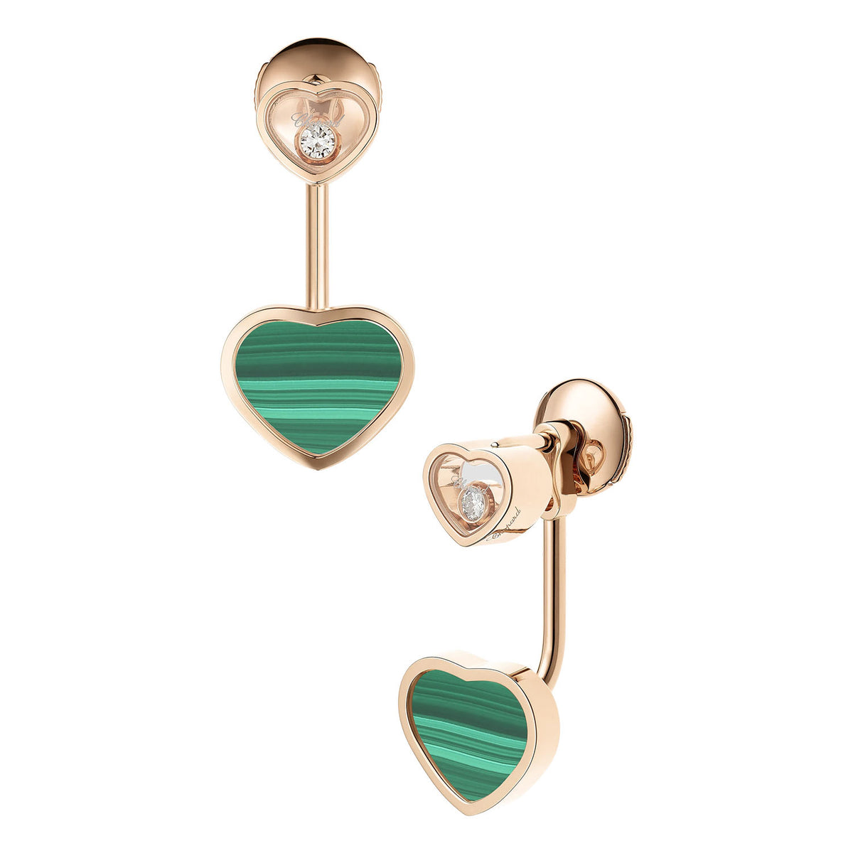 Chopard 18ct Rose Gold Happy Hearts Malacite & Diamond Drop Earrings - Berry's Jewellers