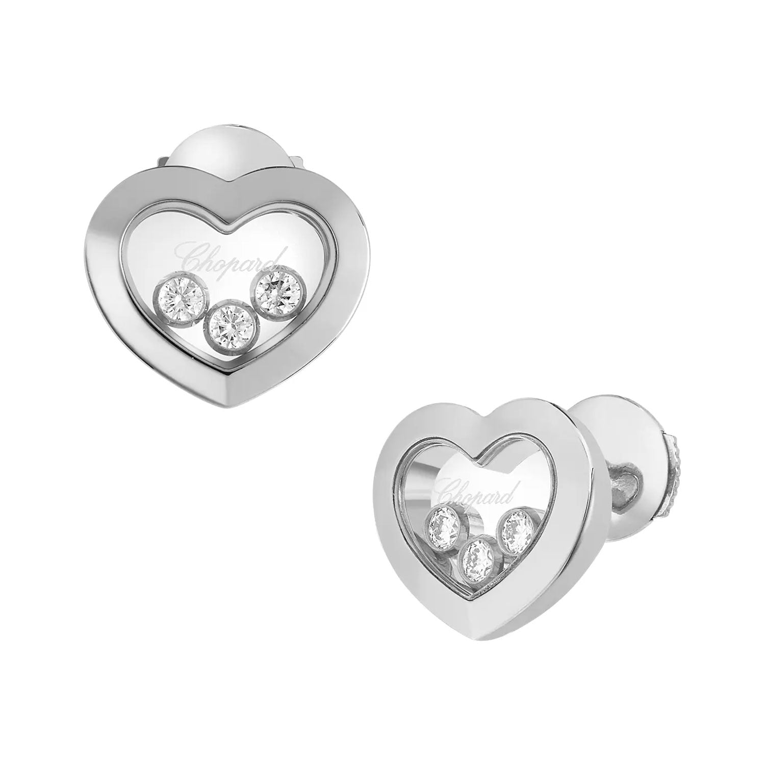 Chopard Happy Three Diamonds Icons 18ct White Gold Heart Earrings - Berry's Jewellers