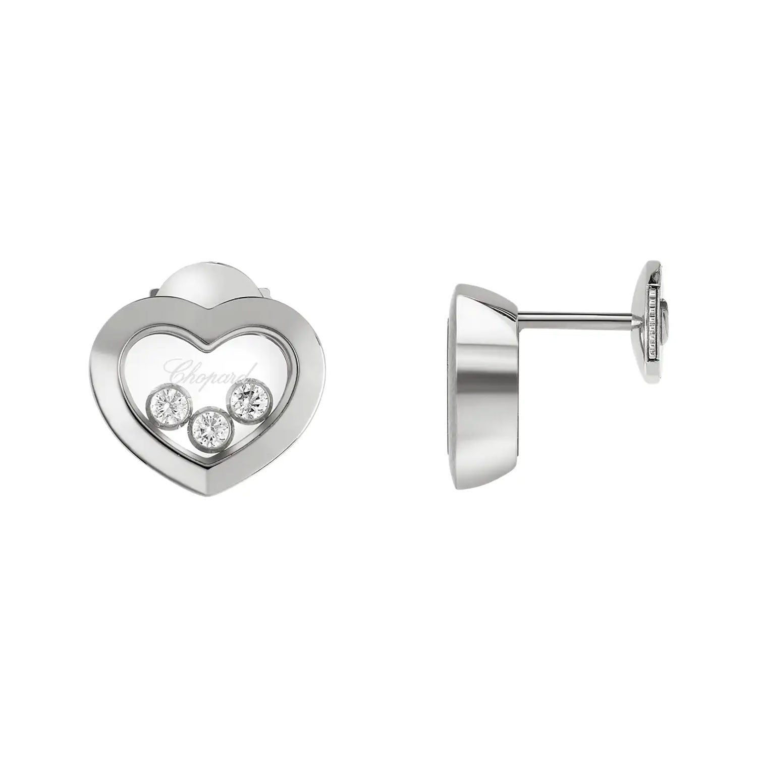 Chopard Happy Three Diamonds Icons 18ct White Gold Heart Earrings - Berry's Jewellers