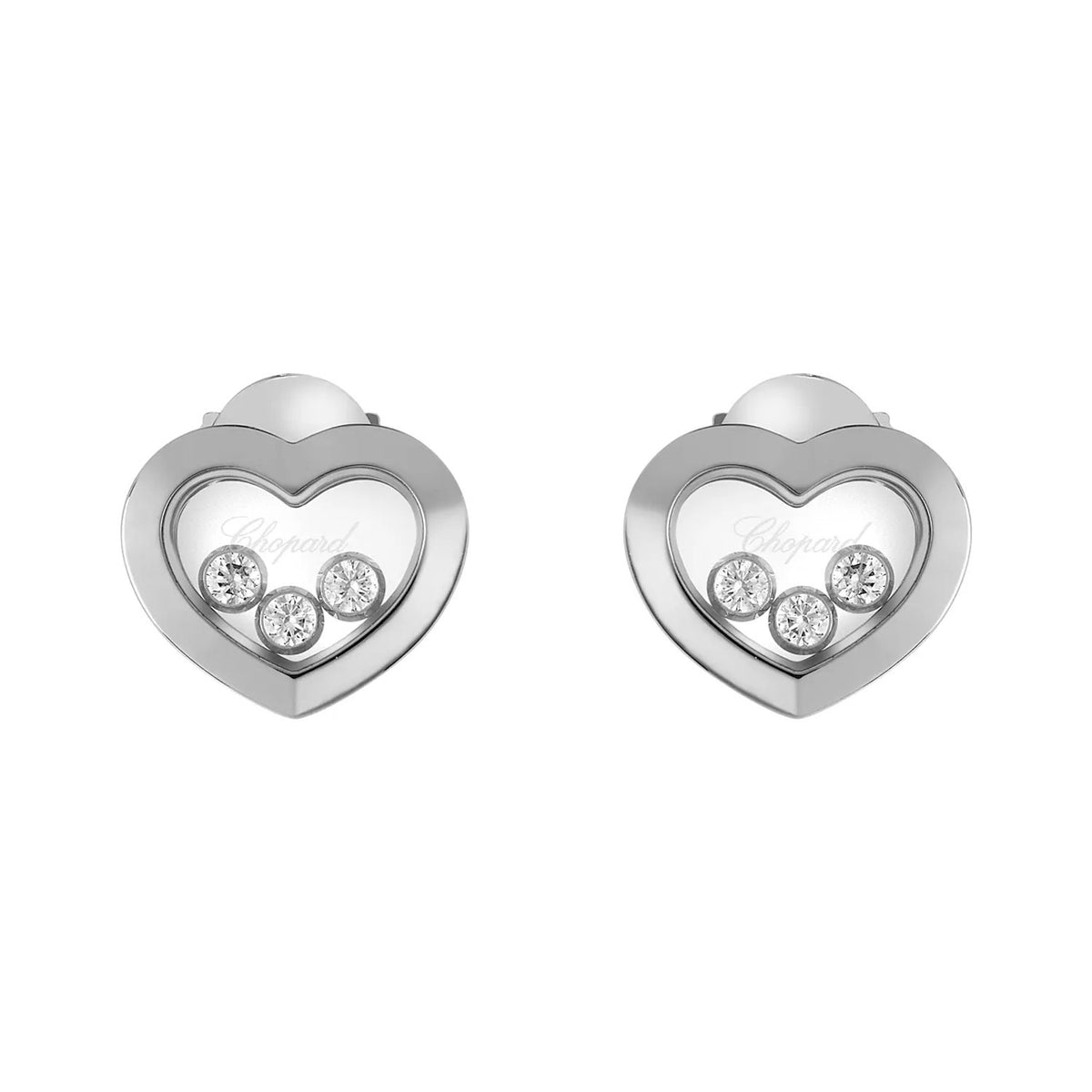 Chopard Happy Three Diamonds Icons 18ct White Gold Heart Earrings - Berry's Jewellers