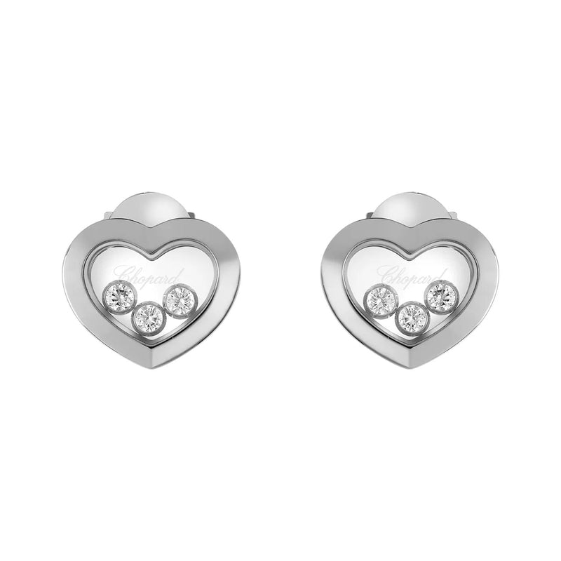 Chopard Happy Three Diamonds Icons 18ct White Gold Heart Earrings - Berry's Jewellers