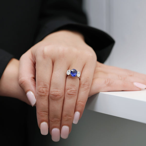 Berry's Platinum Oval Cut Sapphire And Diamond Three Stone Ring - Berry's Jewellers