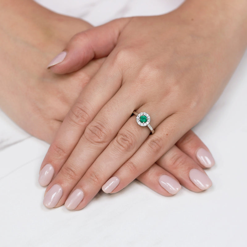 Berry's Platinum Emerald And Diamond Halo Surround Dress Ring - Berry's Jewellers