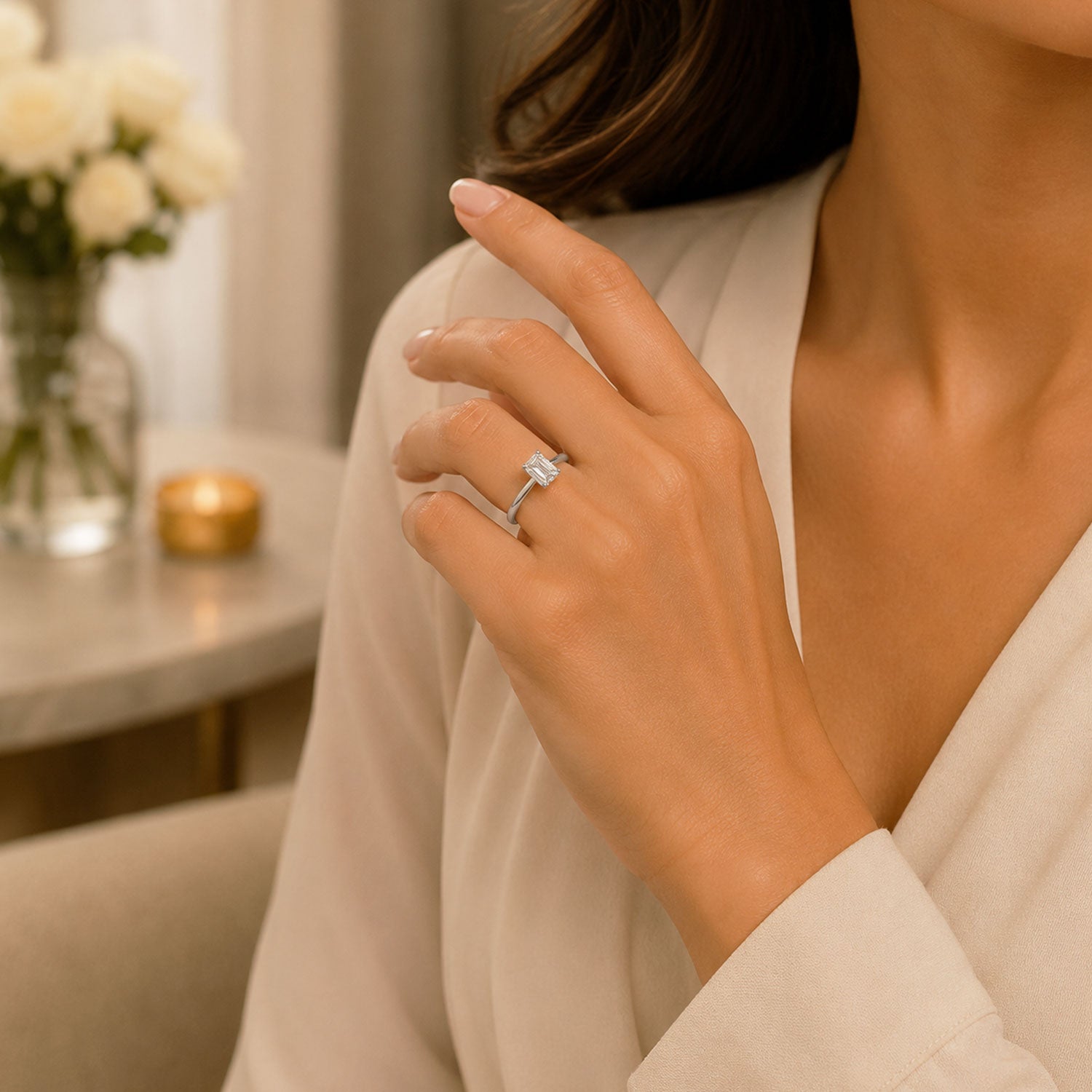 Platinum GIA Certificated Emerald Cut Diamond Single Stone Engagement Ring