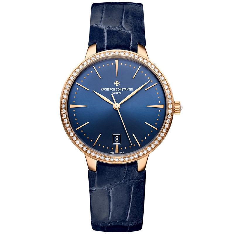 Vacheron Constantin Patrimony Self-Winding 36.5mm 18ct Pink Gold Diamond Bezel Strap Watch - Berry's Jewellers