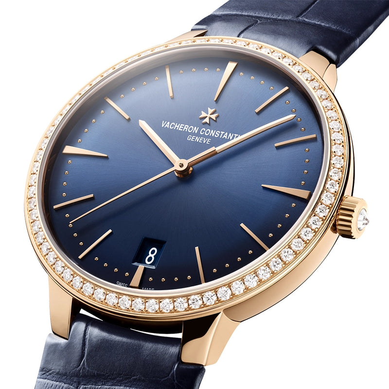 Vacheron Constantin Patrimony Self-Winding 36.5mm 18ct Pink Gold Diamond Bezel Strap Watch - Berry's Jewellers