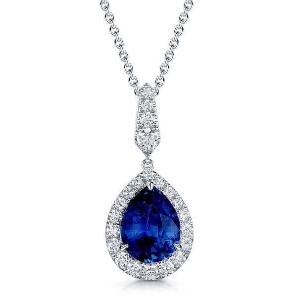 Berry's 18ct White Gold Pear Cut Sapphire And Diamond Halo Pendant - Berry's Jewellers