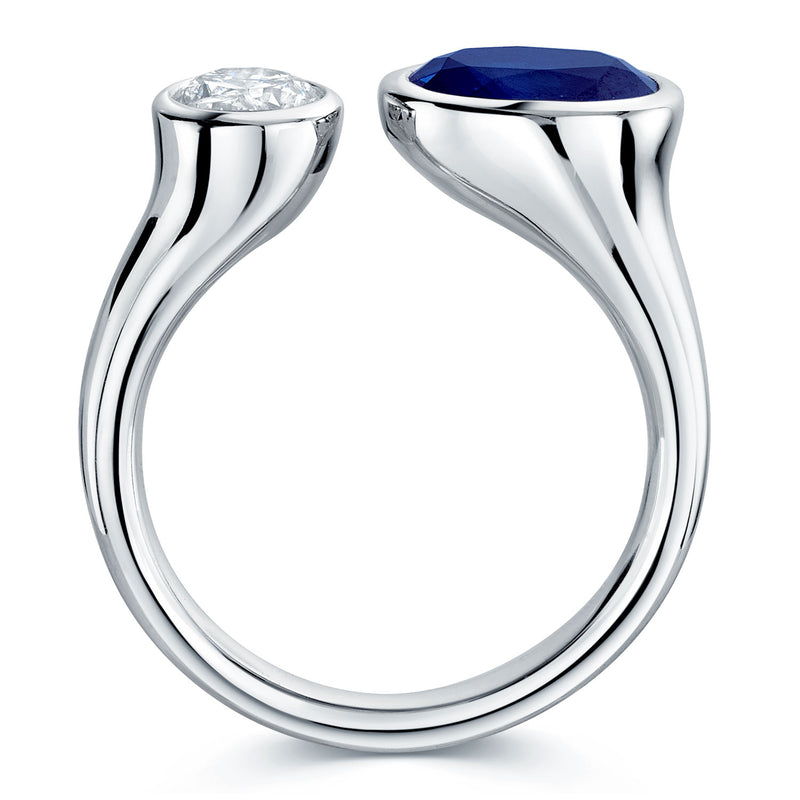 Berry's Platinum Toi Et Moi Oval Cut Sapphire And Round Brilliant Diamond Two Stone Rub Over Set Ring - Berry's Jewellers
