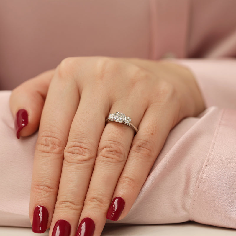 Platinum Set Cushion Cut GIA Diamond Three Stone Ring