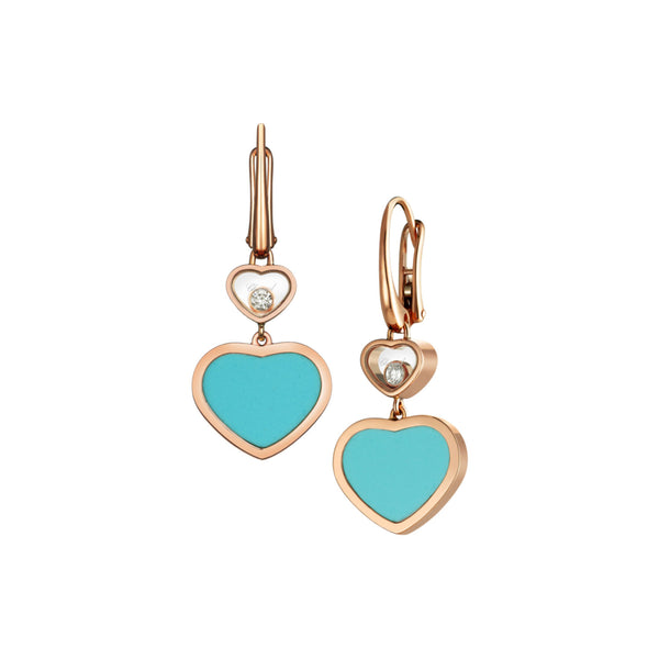 Berry's 18ct Rose Gold Happy Hearts Turquoise & Diamond Earrings - Berry's Jewellers