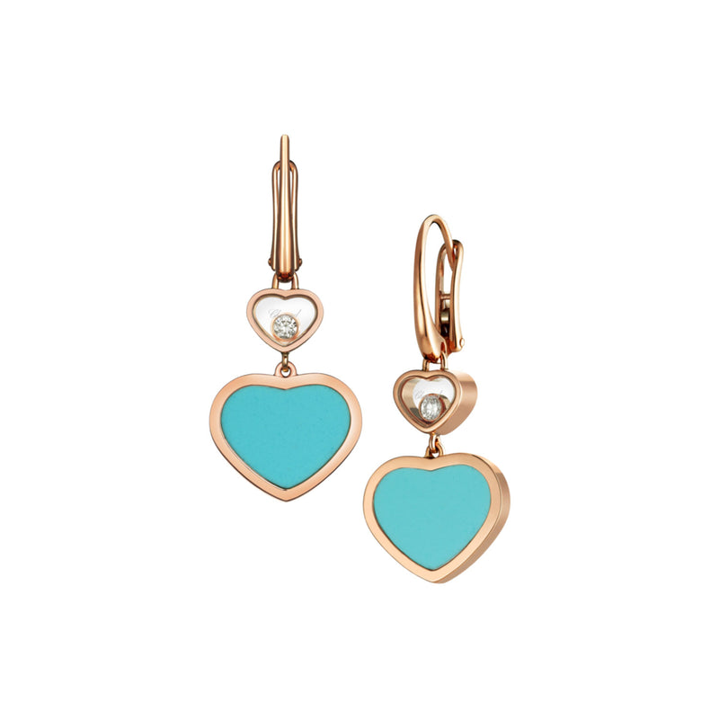Berry's 18ct Rose Gold Happy Hearts Turquoise & Diamond Earrings - Berry's Jewellers
