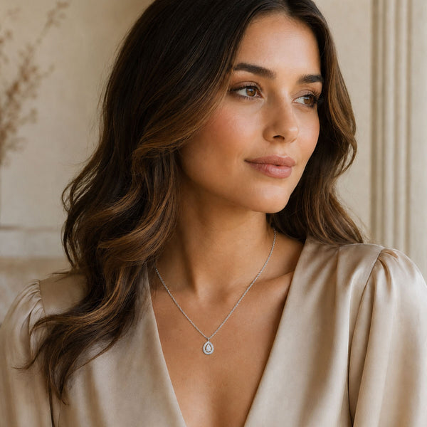 Berry's 18ct White Gold Pear Cut Diamond Halo Pendant - Berry's Jewellers