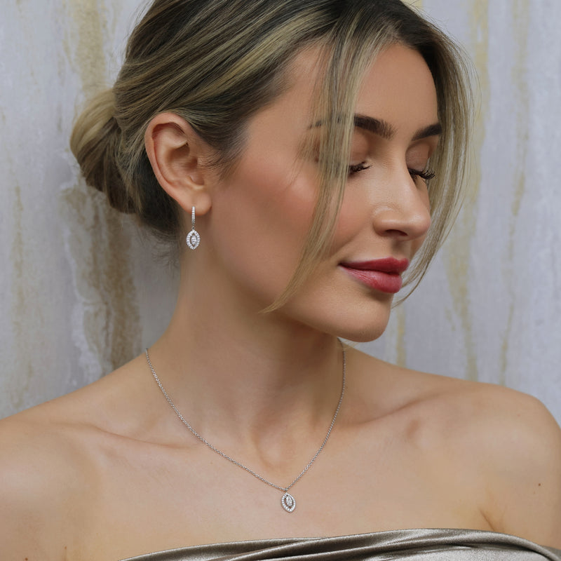 18ct White Gold Marquise Cut Diamond Drop Earrings