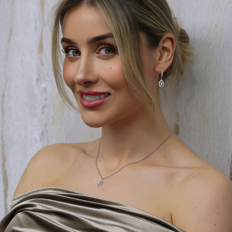 18ct White Gold Marquise Cut Diamond Drop Earrings