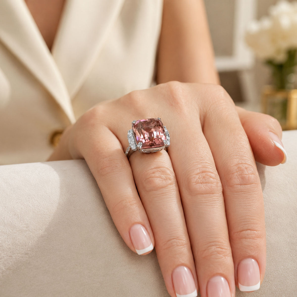 Platinum Pink Tourmaline And Diamond Ring