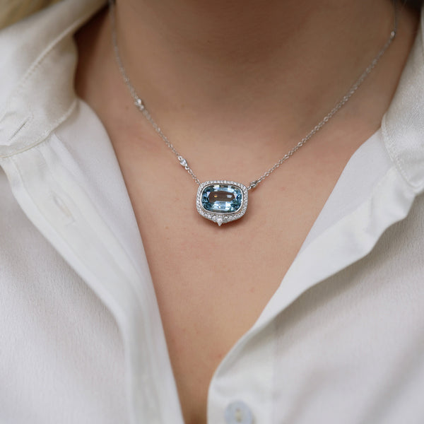 Berry's 18ct White Gold Aquamarine And Diamond Halo Pendant - Berry's Jewellers