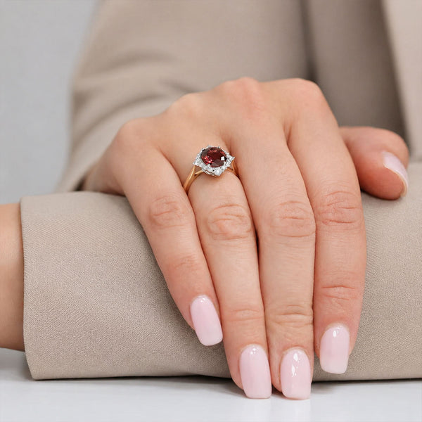 18ct Rose Gold Spinel And Diamond Cluster Ring