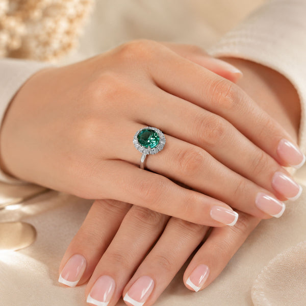 Platinum Lagoon Green Tourmaline And Diamond Halo Ring