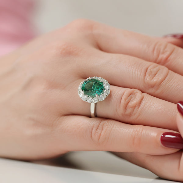 Berry's Platinum Lagoon Green Tourmaline And Diamond Halo Ring - Berry's Jewellers