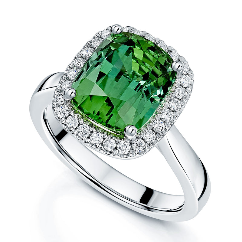 Berry's Platinum Mint Green Tourmaline And Diamond Halo Ring - Berry's Jewellers